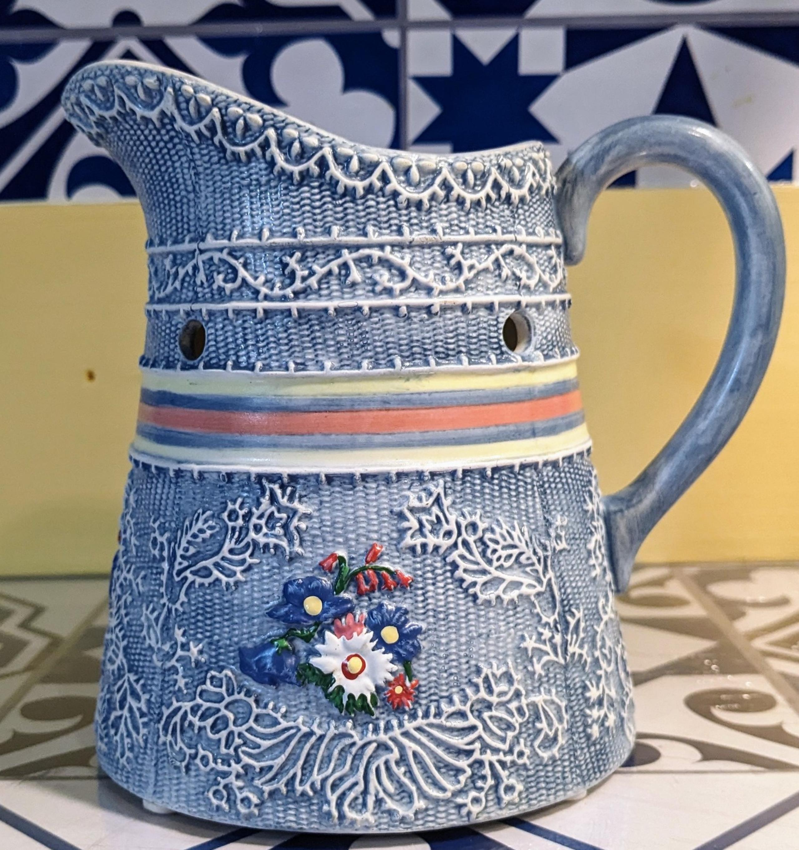 Farm style Yankee candle blue ceramic floral pitcher tart burner wax melt