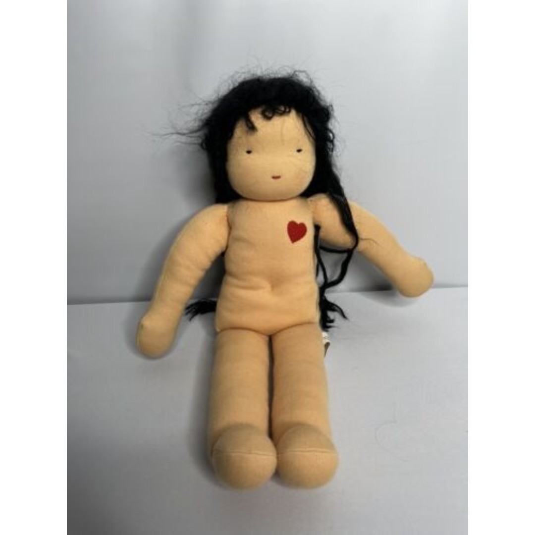 Sara McDonald Waldorf Lily Doll Black Eyes Long Black Mohair Hearth Song Heart