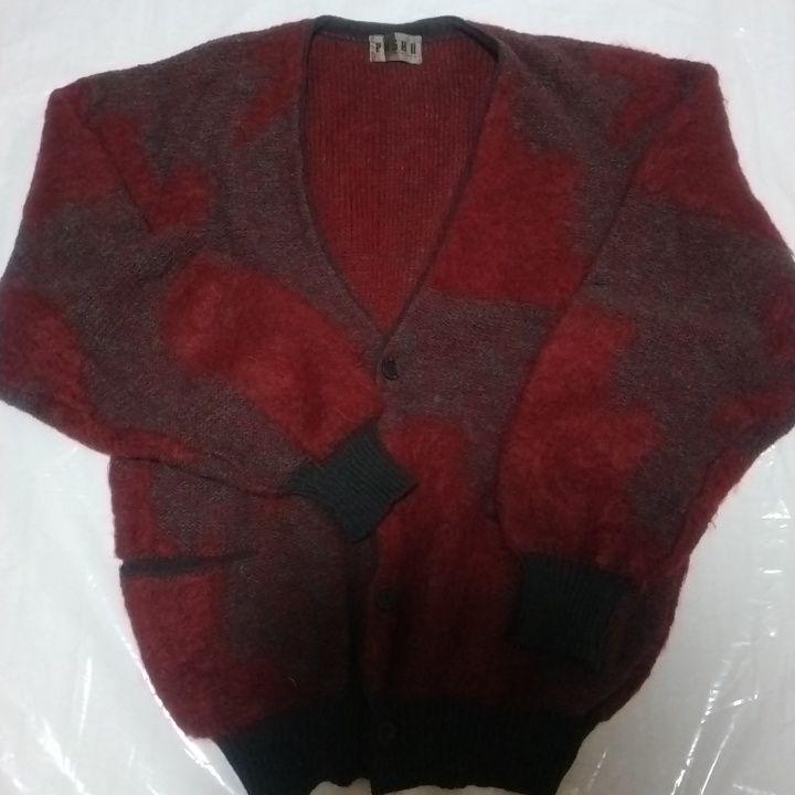 1970s, Nobuyuki Hosokawa, PASHU, Red and Gray Cardigan.