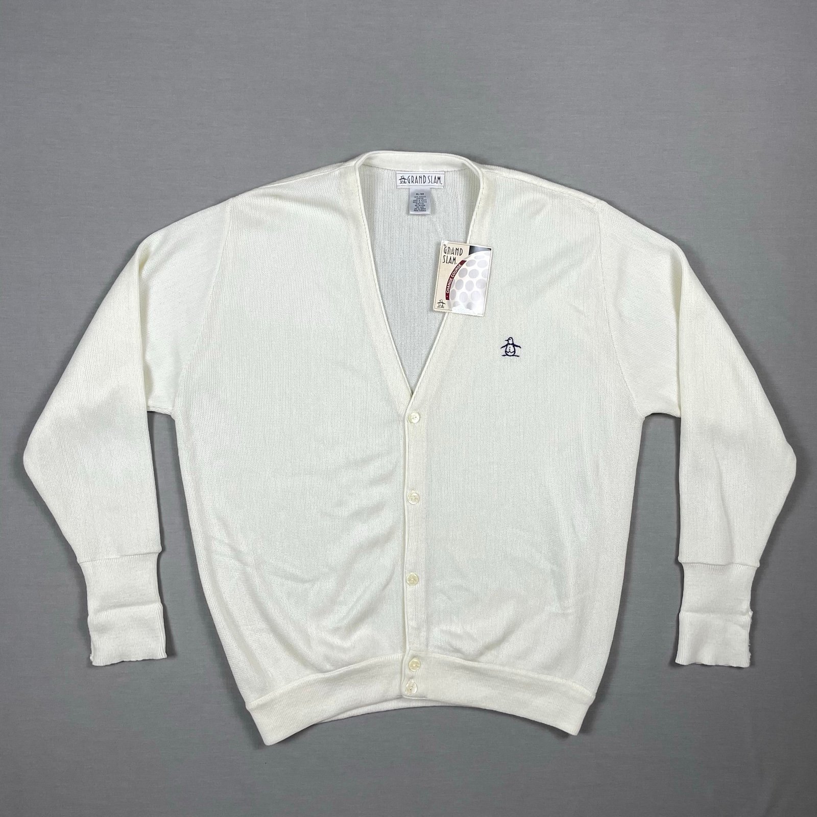 Vintage Grand Slam Beige Retro Golf Tennis Cardigan Sweater Men XL NEW WITH TAGS