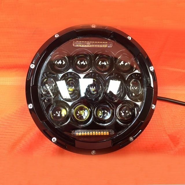 7 75W BLACK Projector LED Light Bulb Headlight For Harley with ORANGE HALO