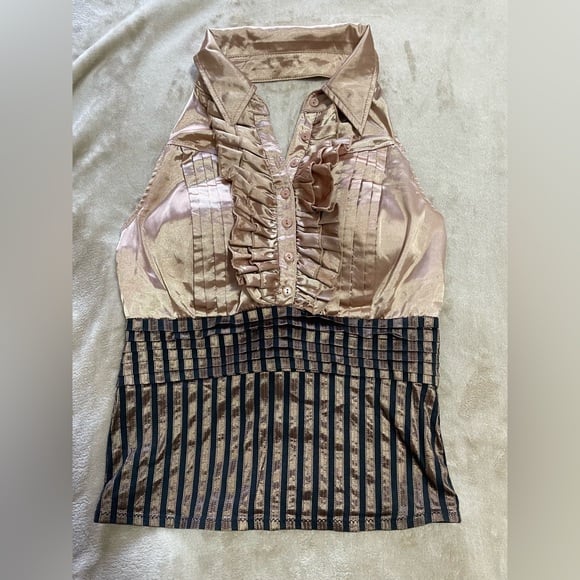 Entry Black Striped Corset Halter Top Size L