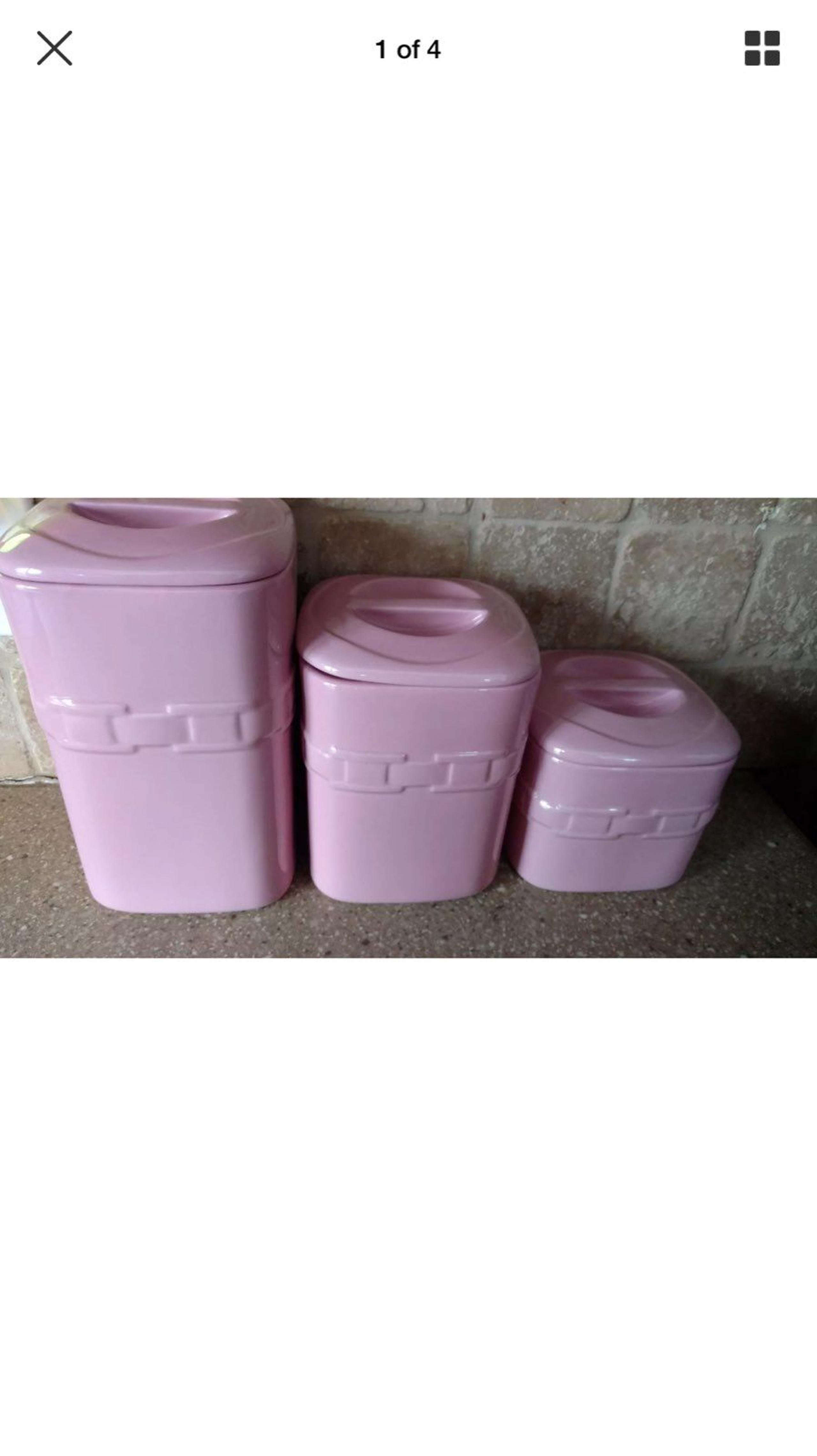 Longaberger Basket Pottery Pink Canister