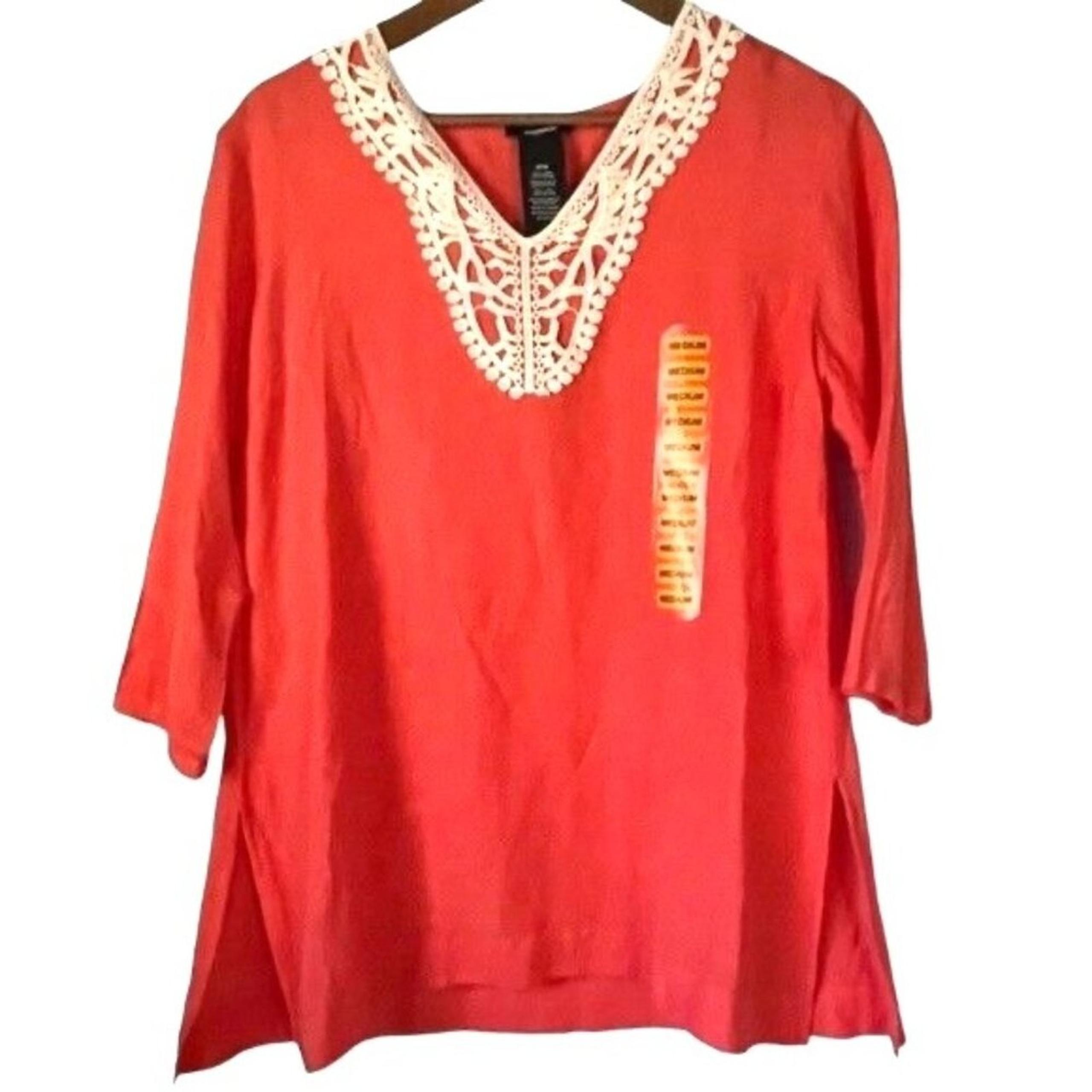Premises Shirt Women's Medium NWT Linen Rayon Blend Coral Lace