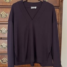 GRP1 V Neck Cotton Top Long Sleeve purple XS side slits oversize tunic lagenlook