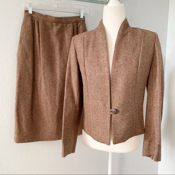 Vintage Brown Wool Tweed 2 Piece Skirt