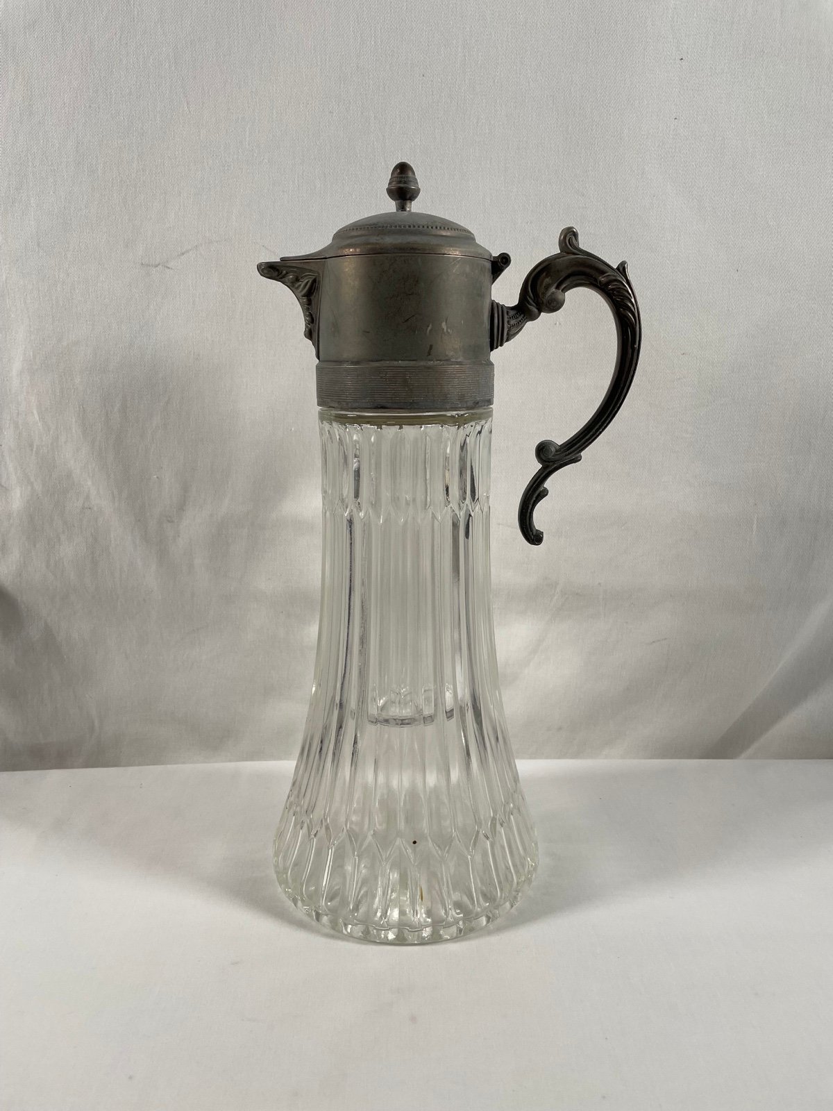 Antique Crystal Glass Silver Plated Water Pitcher #272