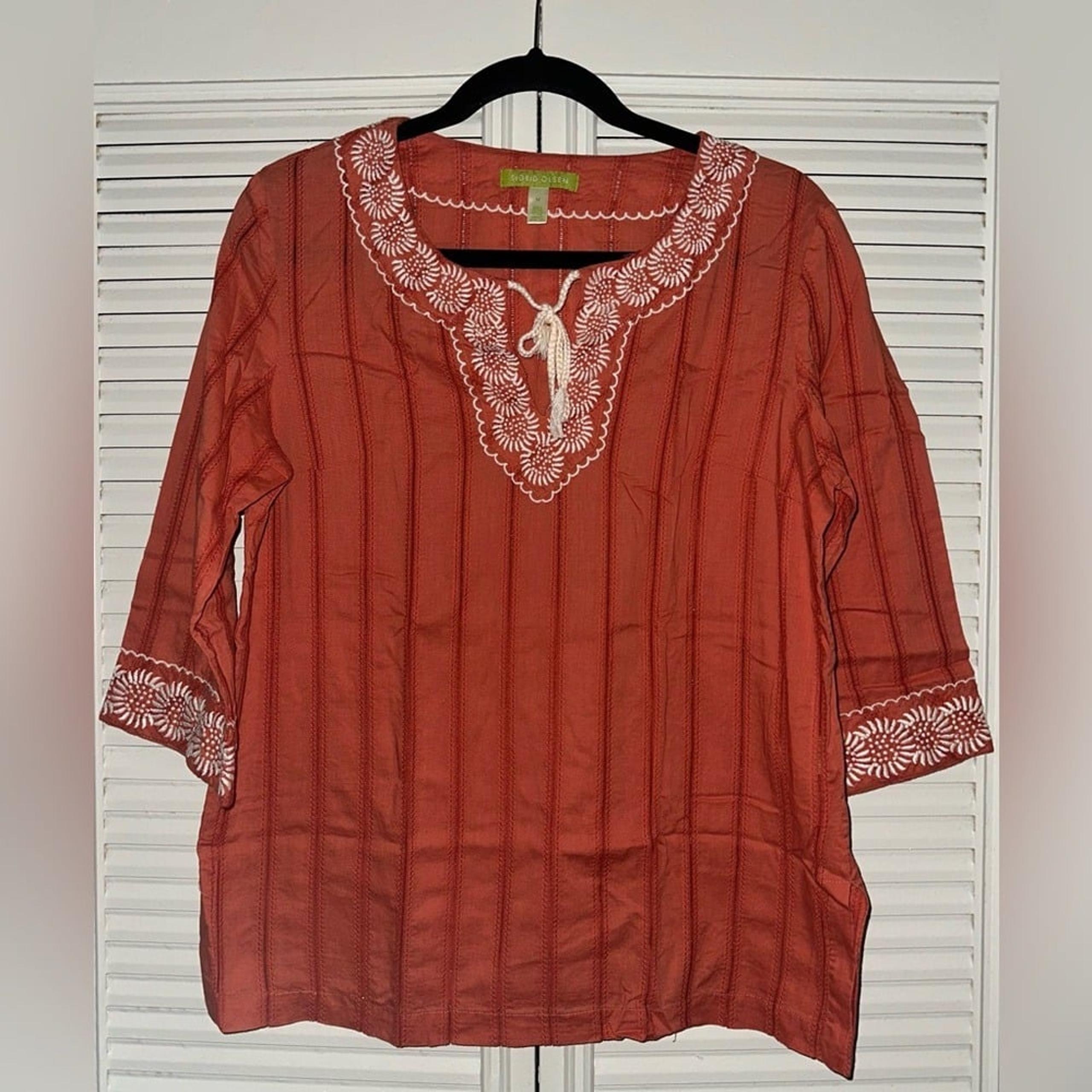 Sigrid Olsen Women's Embroidered Boho Tunic Top Size M *FLAW*