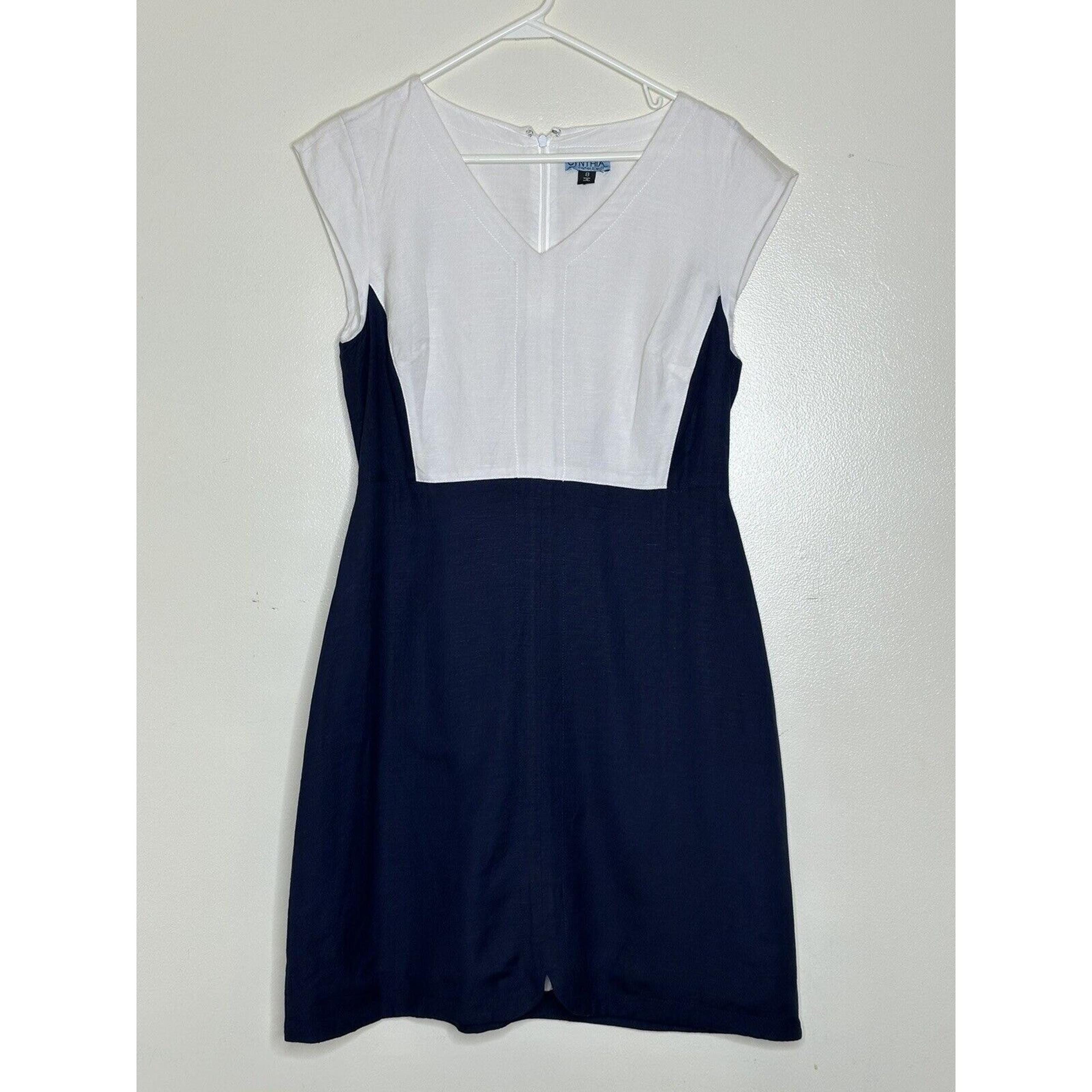 Cynthia Cynthia Rowley Navy White Colorblock Linen Blend Shift Dress Sz 8 Cap
