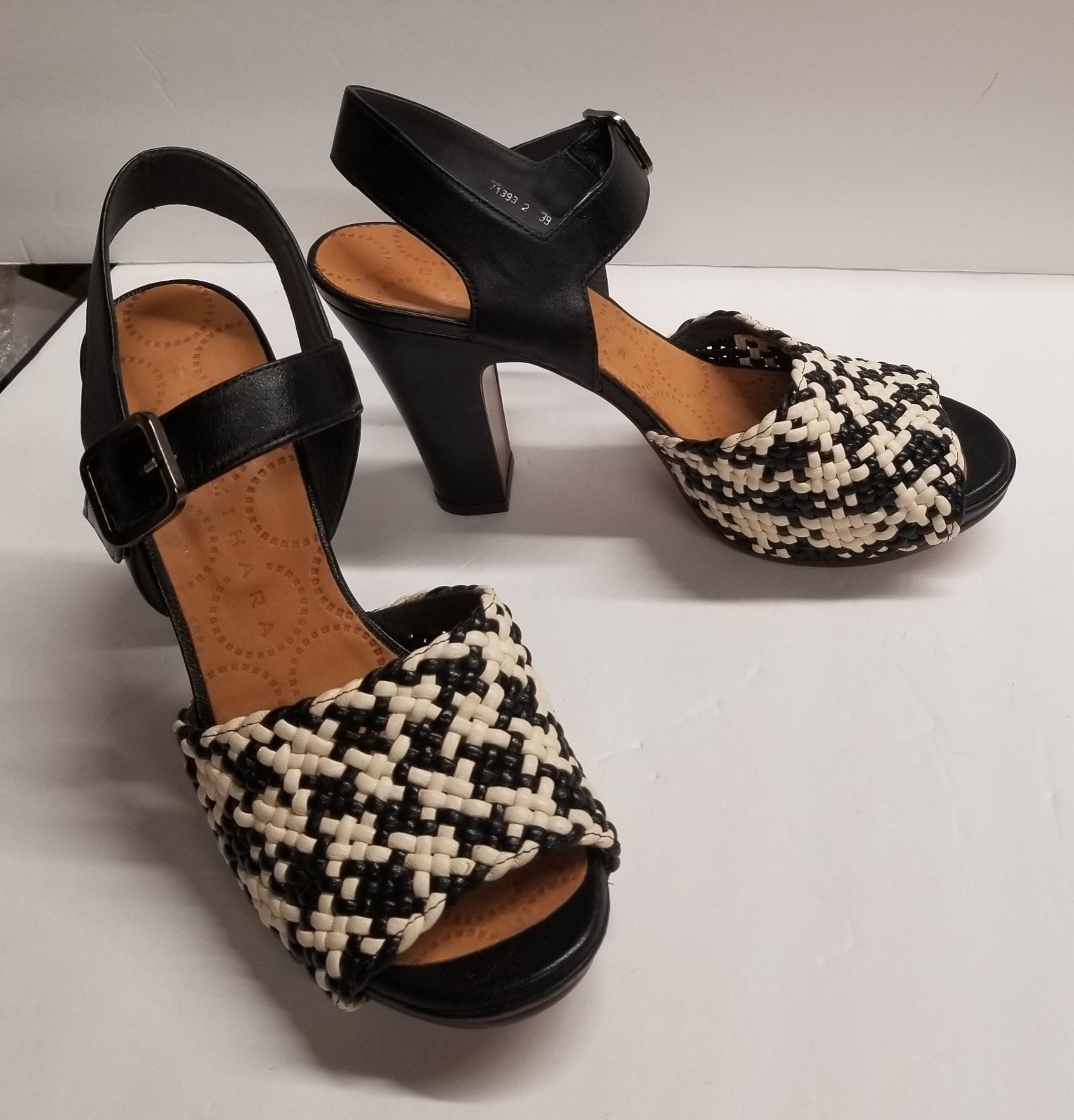 Like New Chie Mihara Black and White Woven Platform Heels