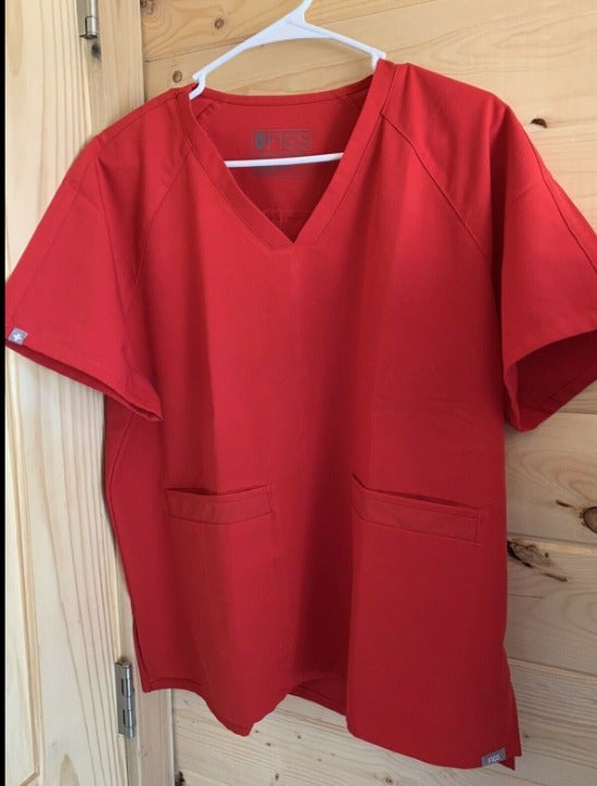 FIGS Red DELMAS 2 Pocket Scrub Top