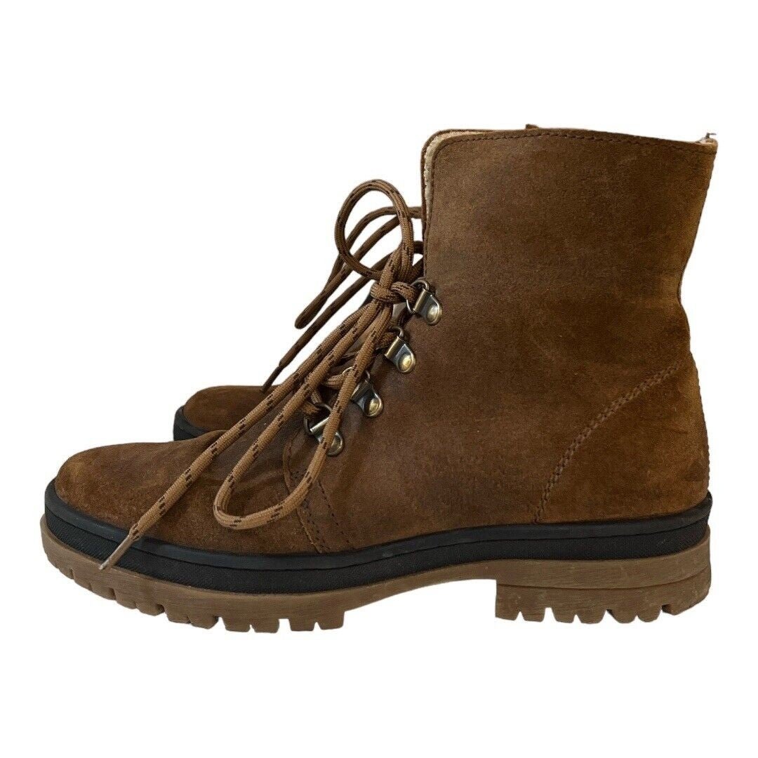 Fat Face Women’s Hiking Boots Brown Suede Sherpa Lined Lug Sole