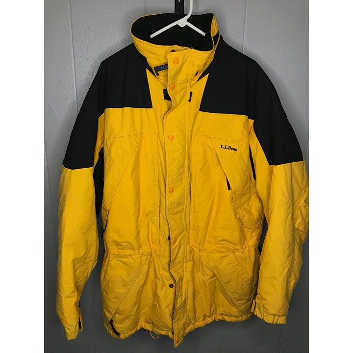 Vintage LL Bean Jacket Mens LG Yellow Parka Full Zip Pockets Nylon Winter EUC