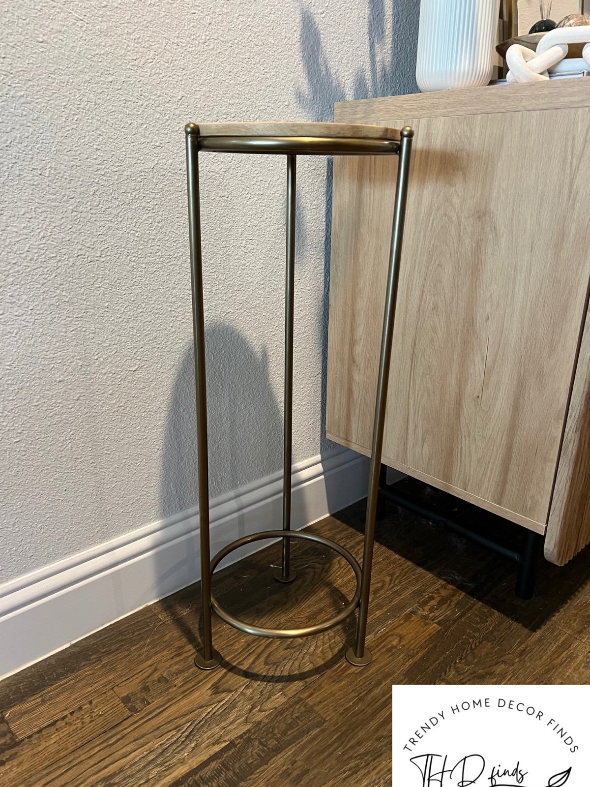 27 Wood & Brass Round Plant Stand - Hearth & Hand with Magnolia