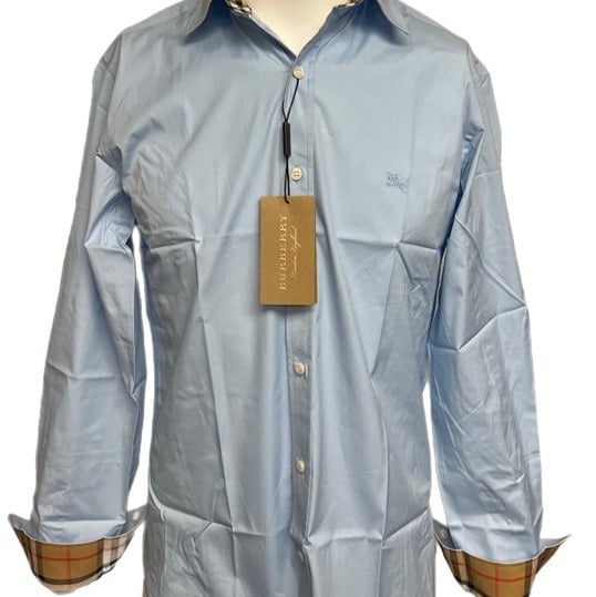 Burberry men's henry blue check trim fit slim fit button down dress shirt xl