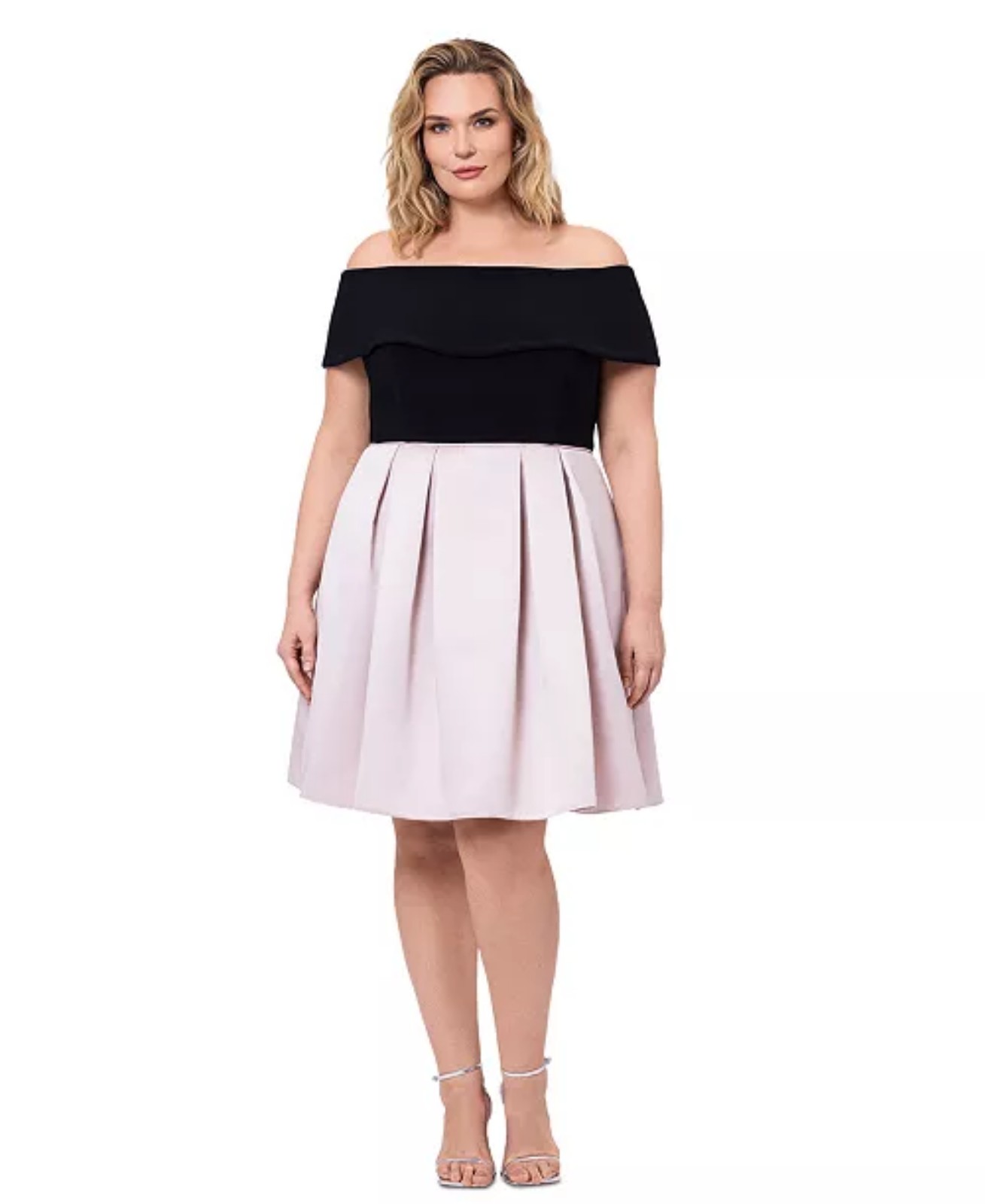 Betsy & Adam Plus Size Off-The-Shoulder Short-Sleeve Fit & Flare Dress sz16W 24