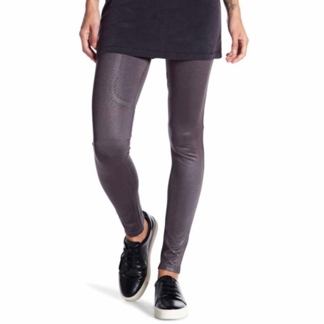 BLANC NOIR Faux Leather Snakeskin Print Black Leggings Size XS