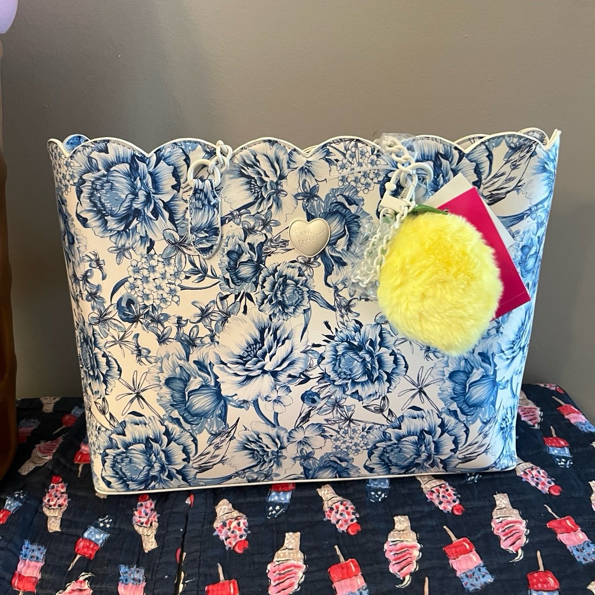 Betsey Johnson Scollop Blue Floral Tote