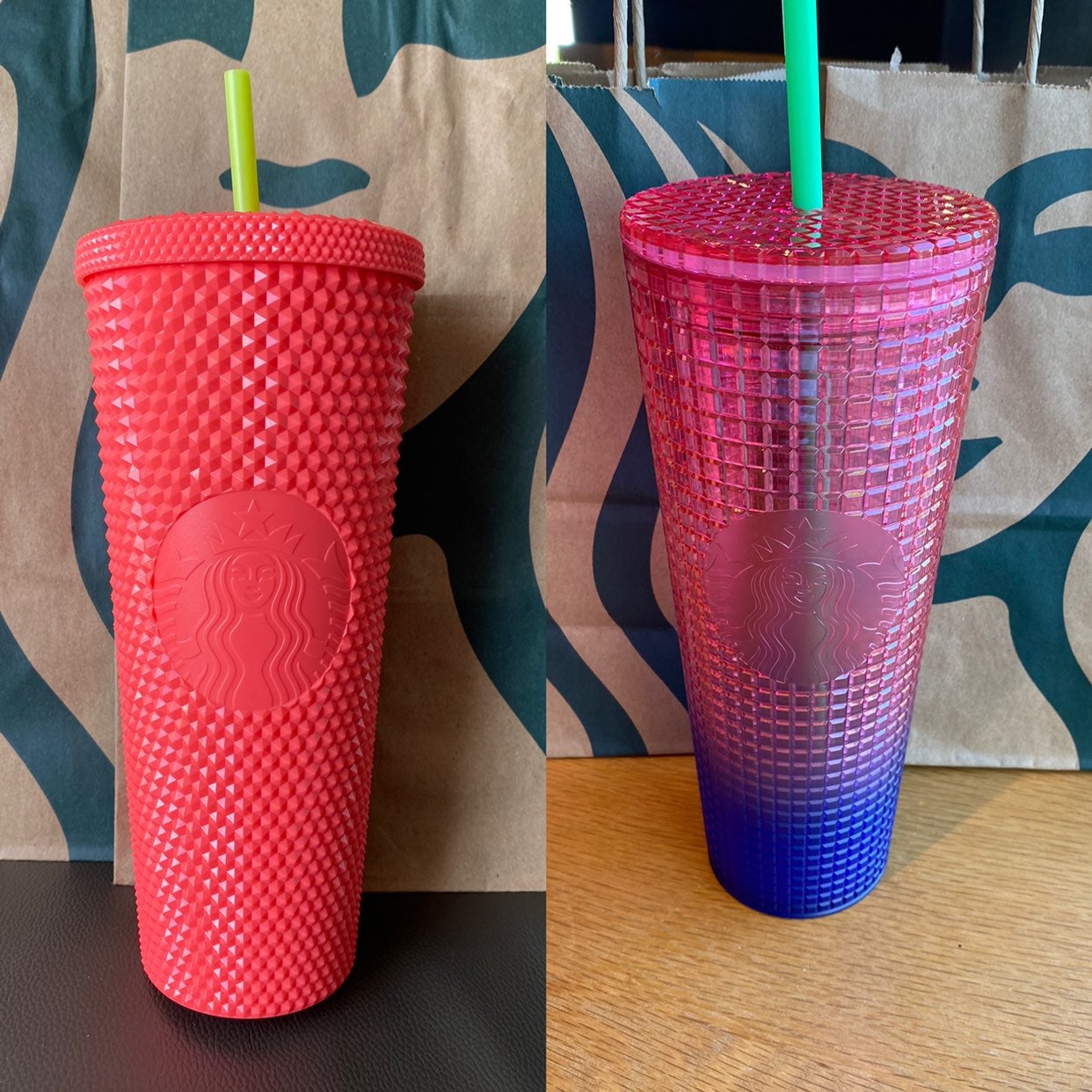 Starbucks Tumbler Dragonfruit Studded & Watermelon Grid - Bundle of 2