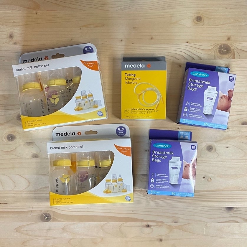 Medela Breastmilk Bottle Set, Pump Tubing and Lansinoh Storage Bags Brand New OS