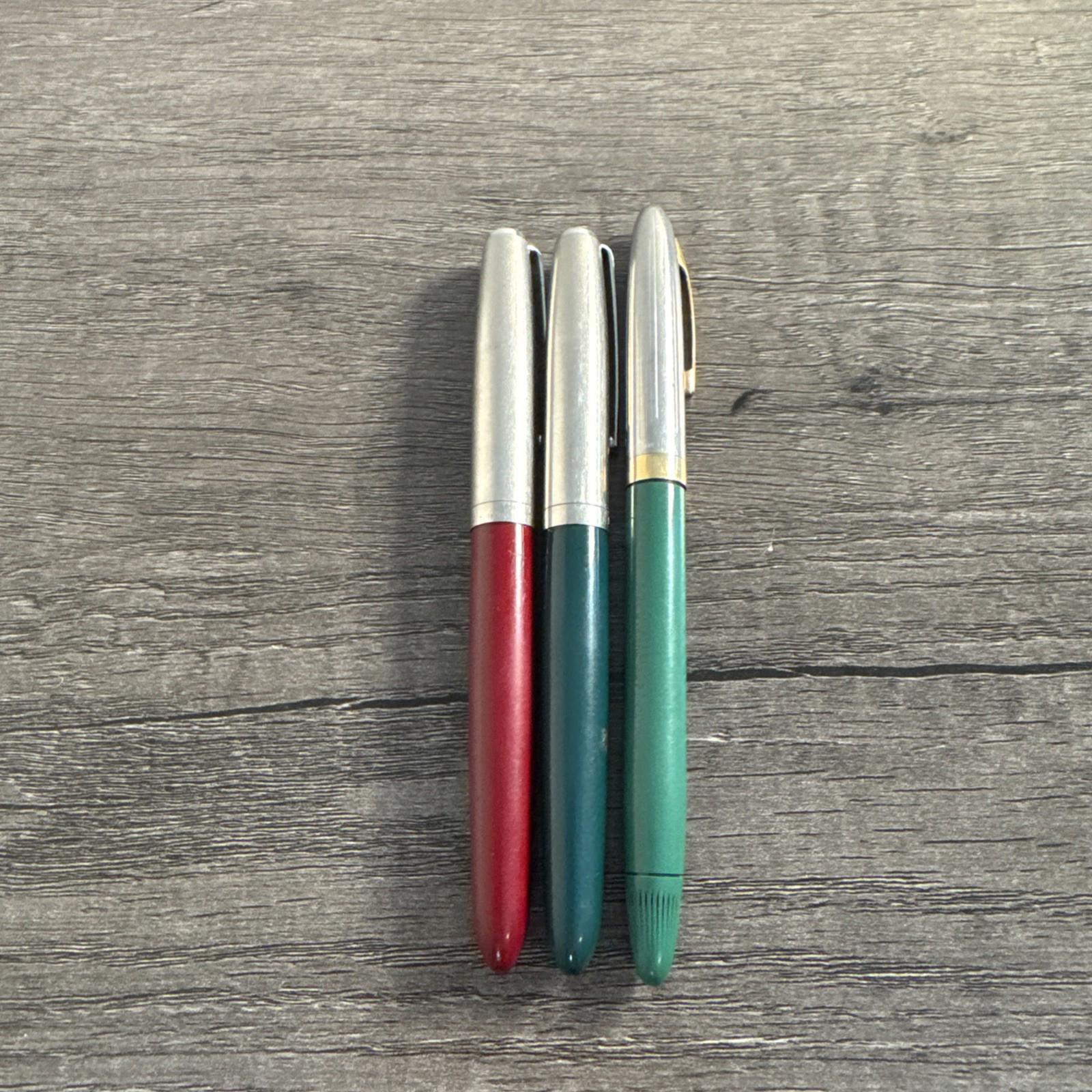 Lot 3 Vintage Parker 51 Aeromatic Fountain Pens Red And Green