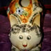 Unique~one of a kind~vintage crazy looking ceramic cat pencil holder! Cute!
