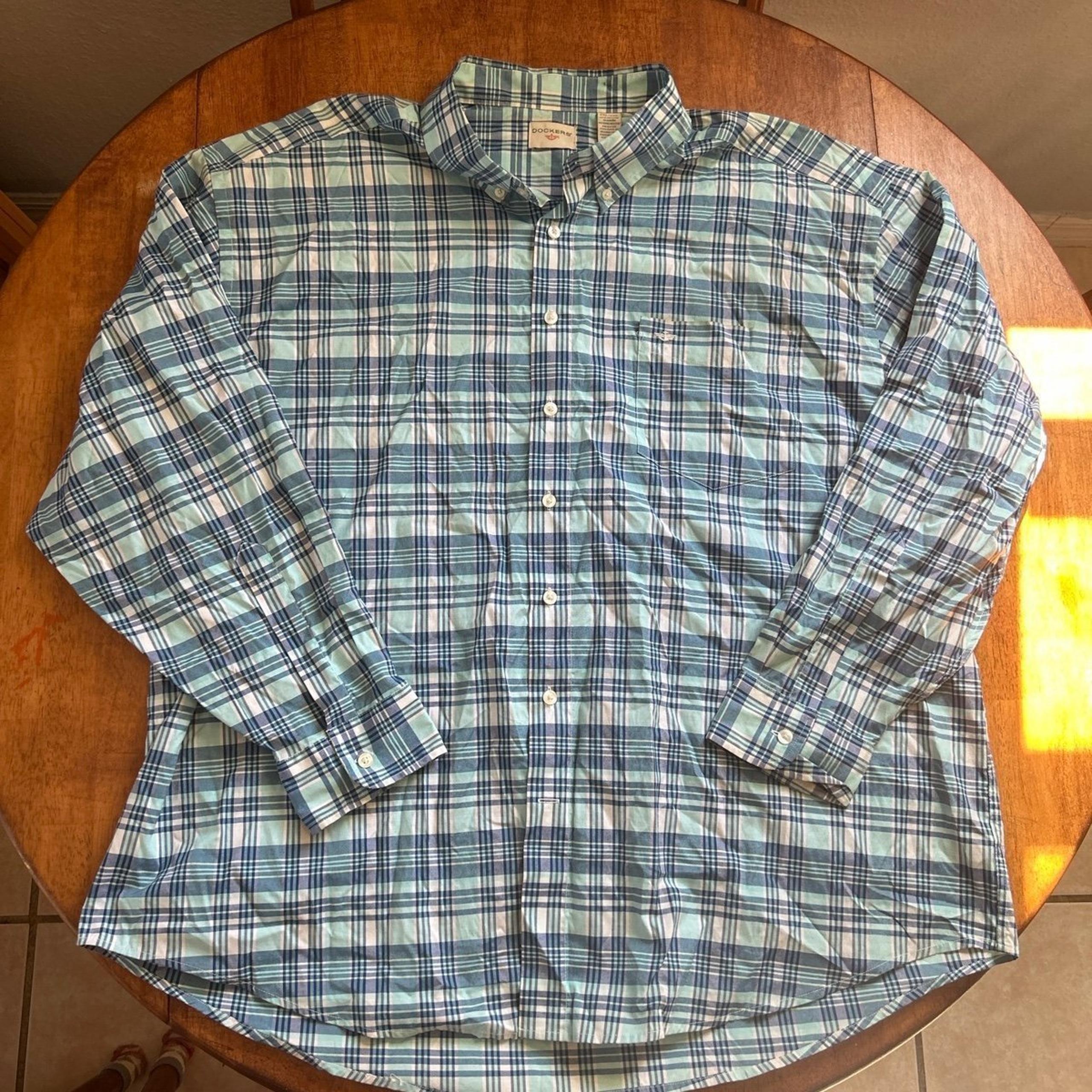 Dockers Men Performance Shirt Size 2XL Plaid Button Down