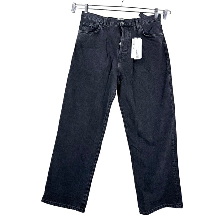 Zara Pleated Wide leg Low rise Jeans charcoal black 90s button fly sz 10