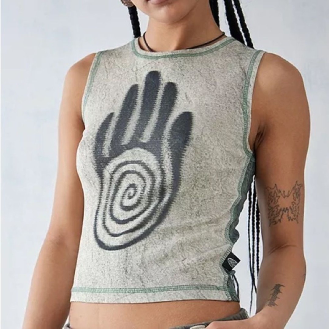 Urban Outfitters Basic Pleasure Mode Cabe Hand Graphic Mesh Tank