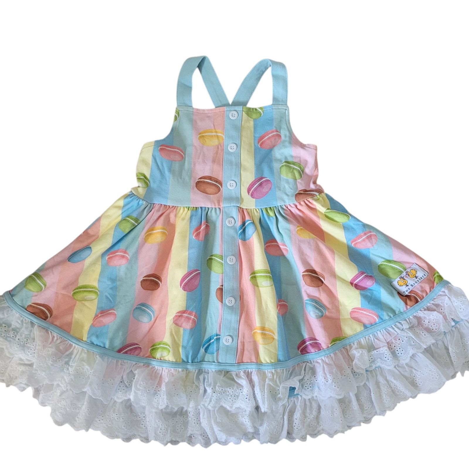 Two Roosters Macaron Print Dress