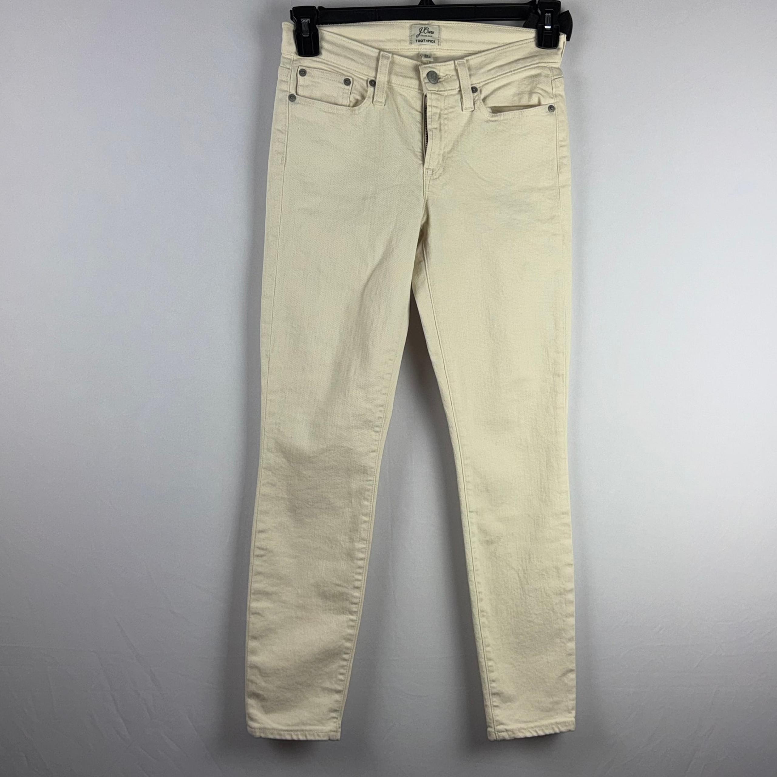 J Crew Toothpick Fashion Straight Leg Women Cream Cotton Jeans Pant Size 26