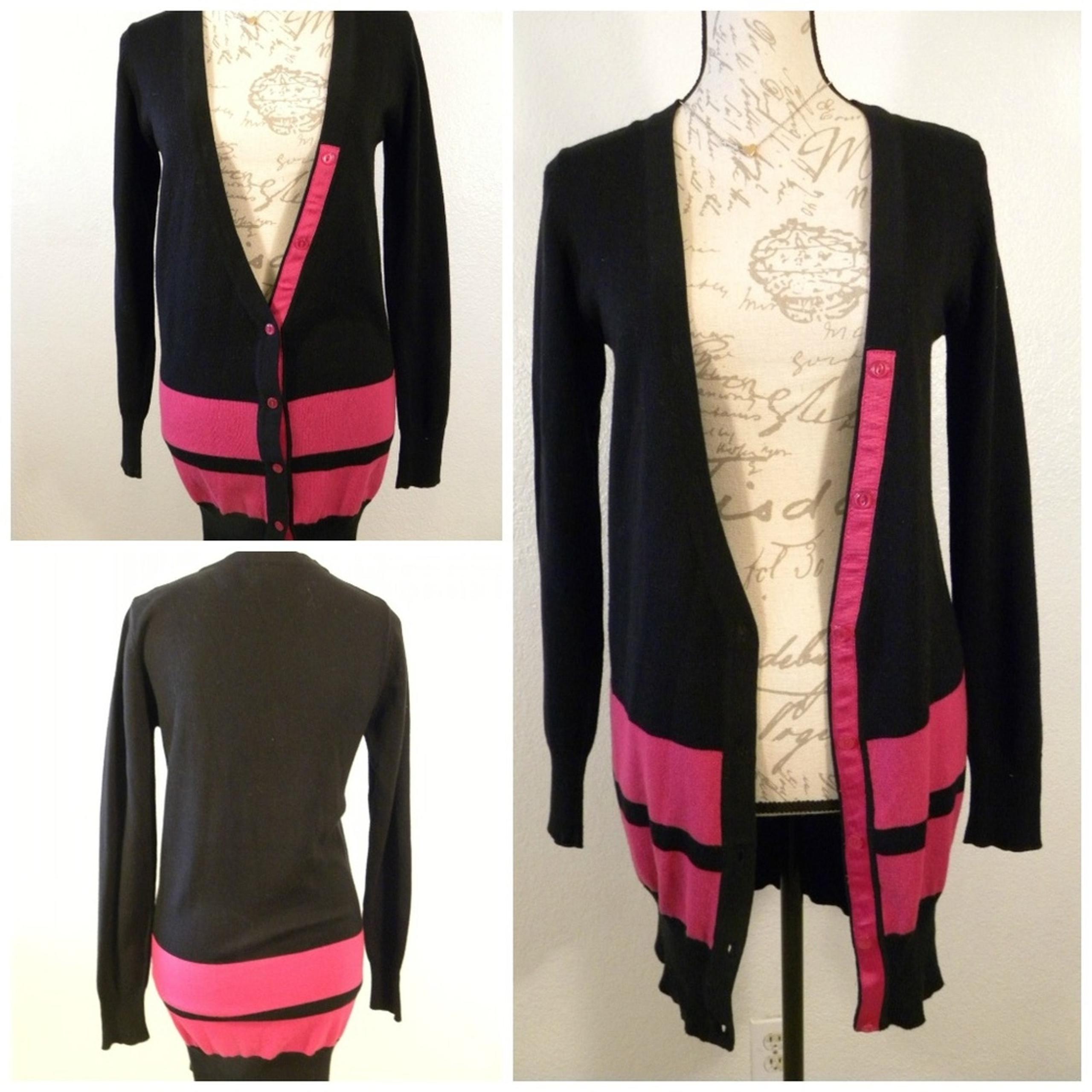 Zinc Black Pink Color Block Tunic Cardigan Sweater Button Up Women size small