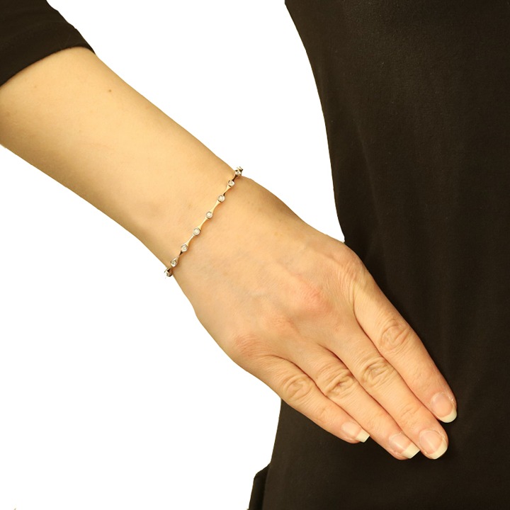 Yellow Gold Diamond Contoured Link Bracelet 6 1/4 14k Round