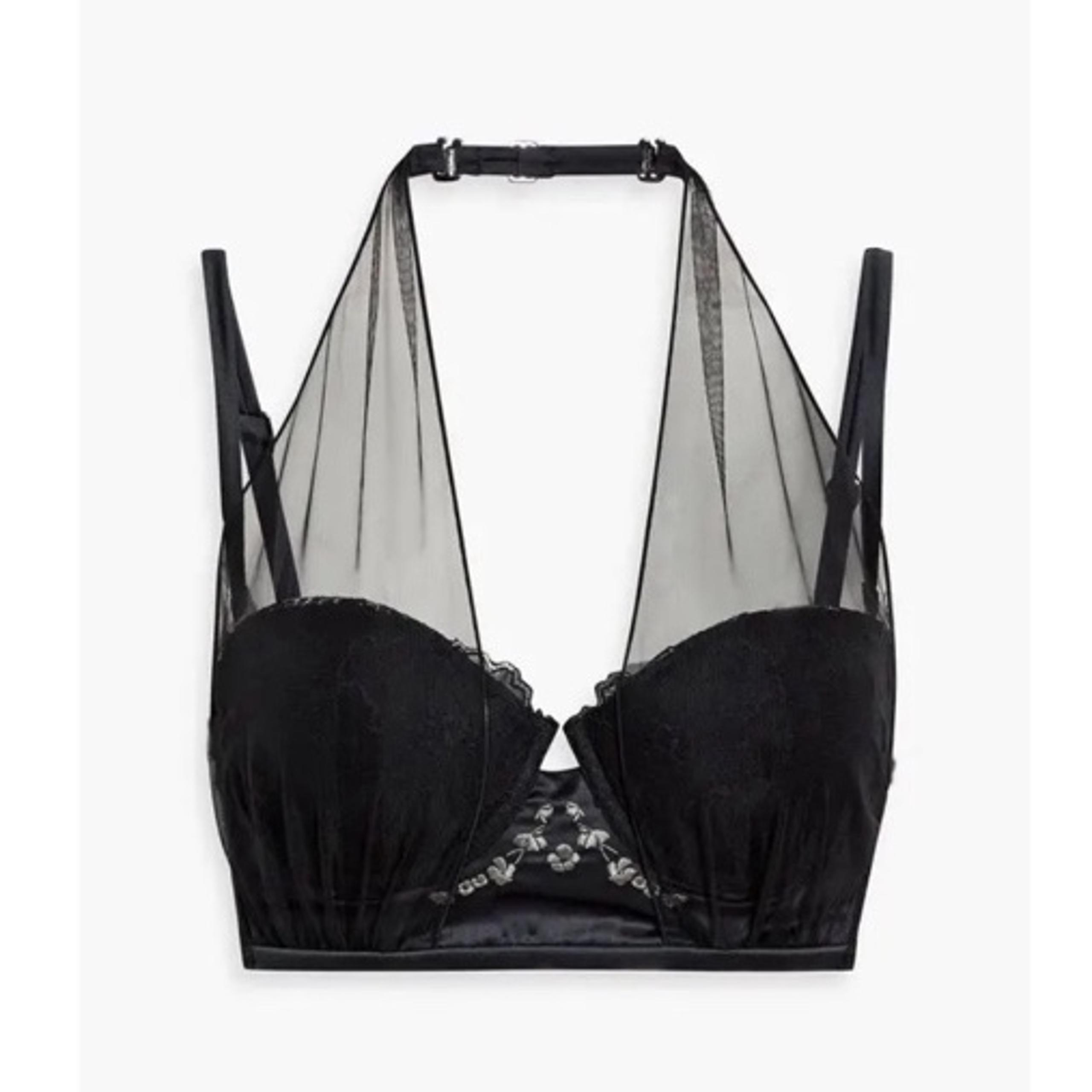 LA PERLA Tulle paneled Embroidered Satin And Lace Balconette Bra size 32 B