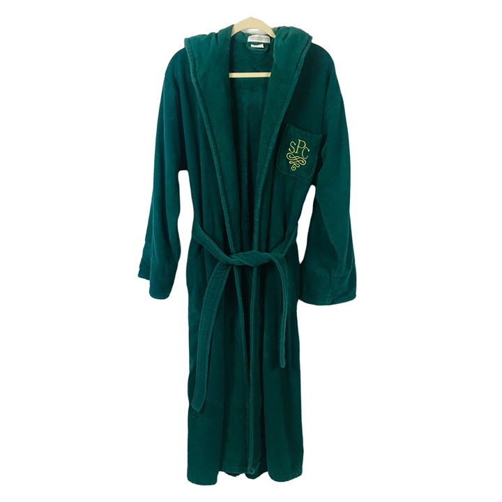 Vintage 90s Paris Sports Club Green Terry Cloth Old Money Bath Robe / One Size