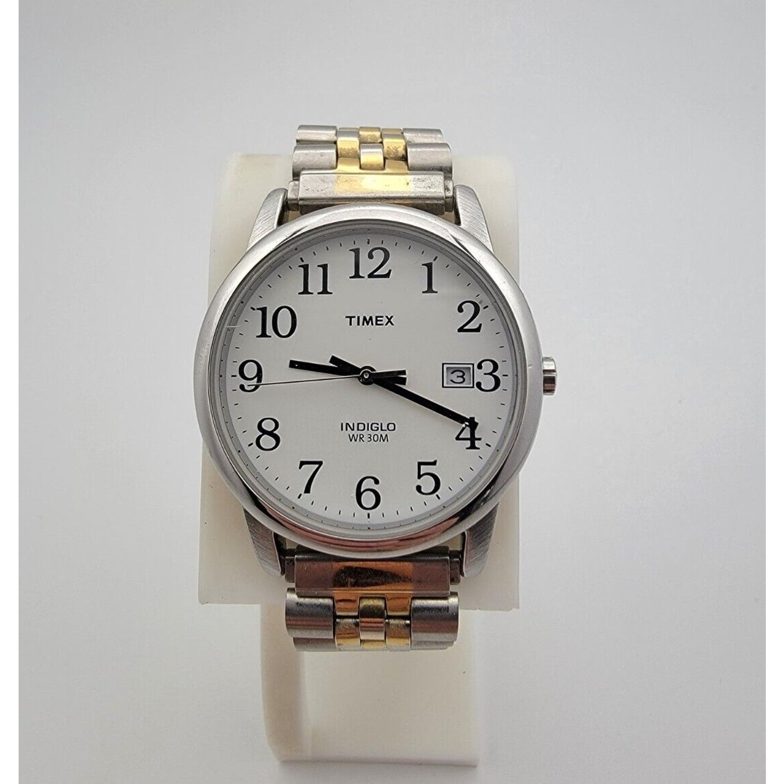 Men's Timex Indiglo T2H451 Stainless White Calendar Quartz Watch New Battery