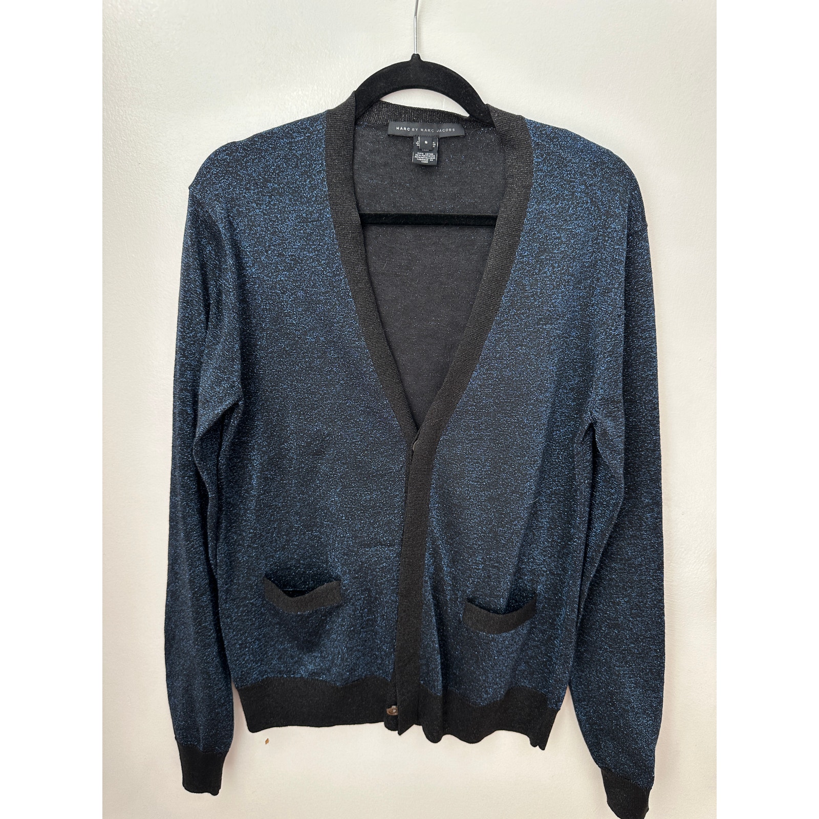Marc by Marc Jacobs Metallic Blue Black Button Down Cardigan