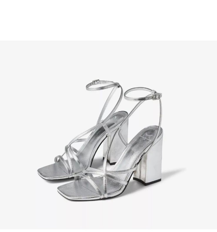 Marc Fisher LTD Edalyn Silver Gray Ankle Strap Sandal Block Heel 150