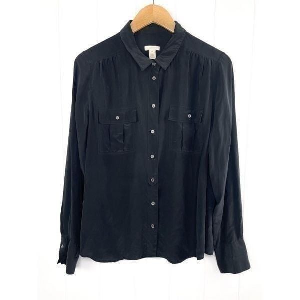J. Crew Silk Blythe Button Down Blouse Black Size 14