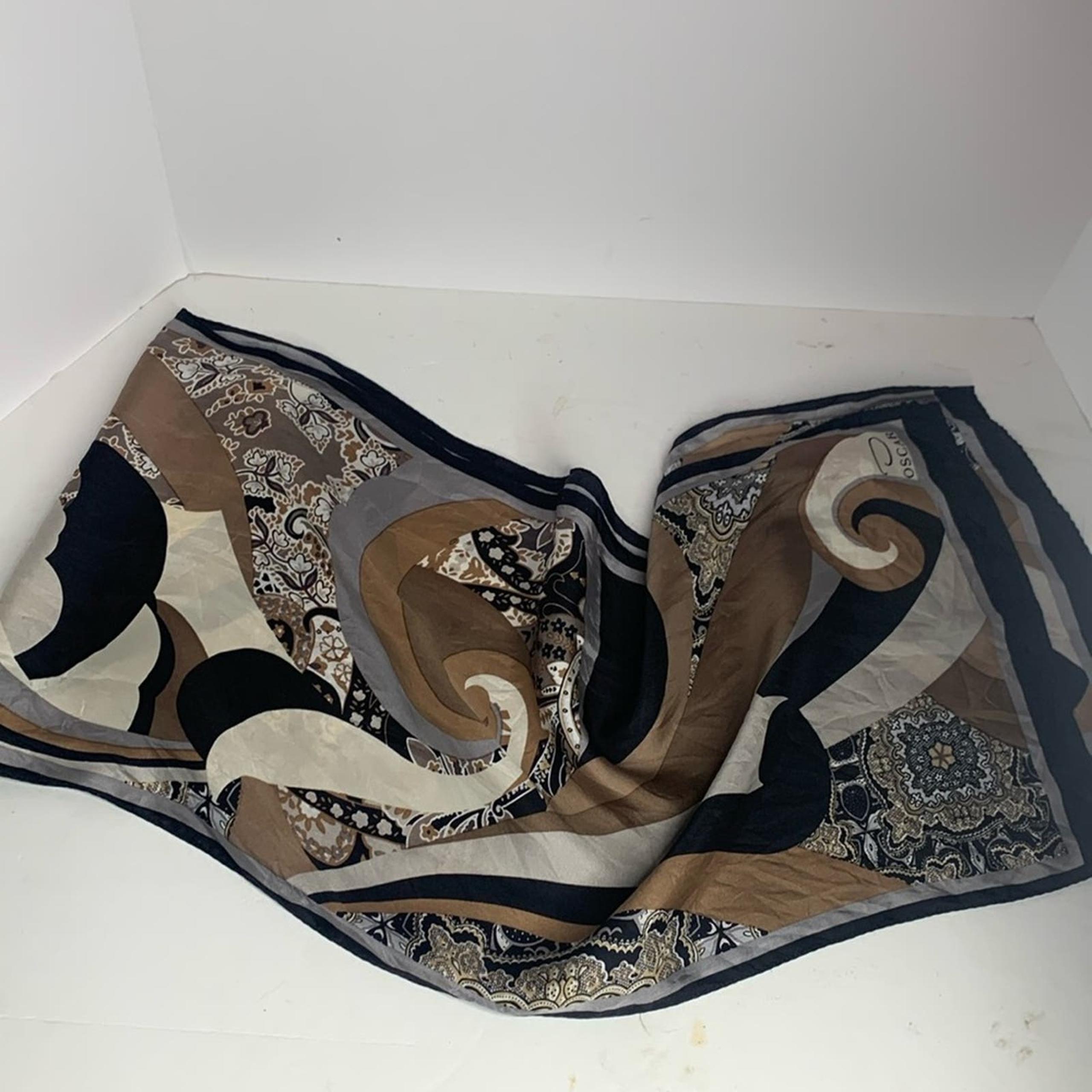 Oscar de la Renta black/brown paisley floral print silk scarf