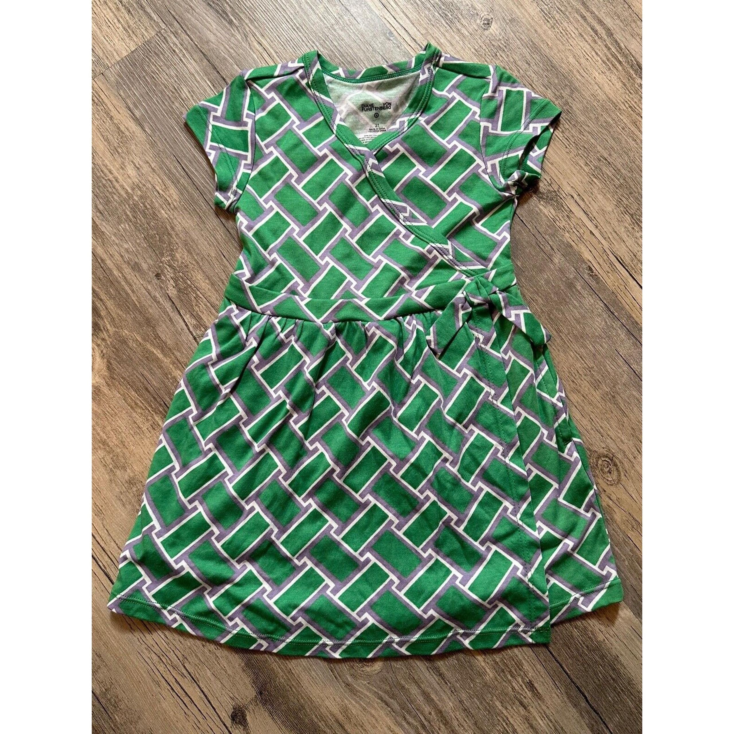 Diane Von Furstenburg x Target Faux Wrap Dress Vtg Weave Green Girls Size 2T DVF