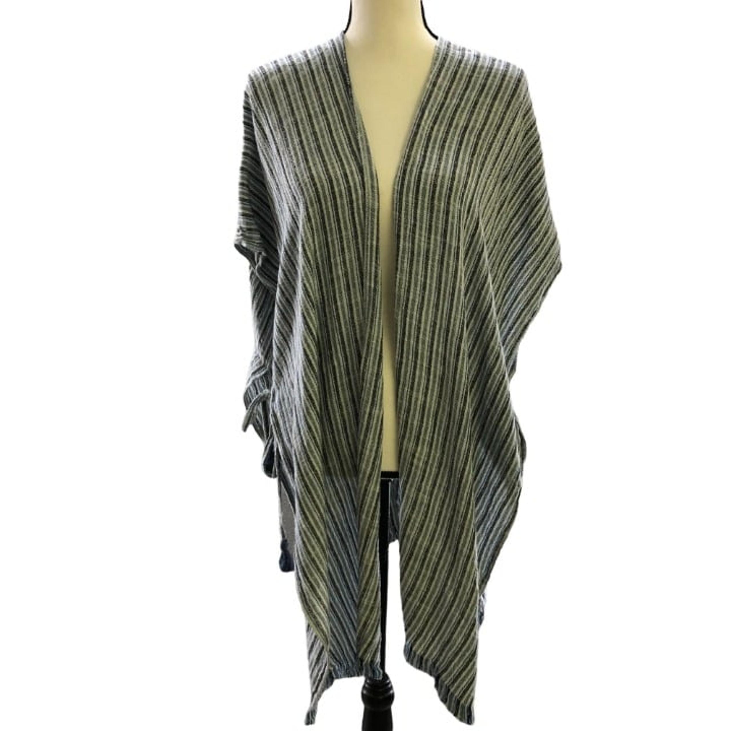 Treasure & Bond Kimono Cardigan Womens One Size Blue Fringe Boho Lightweight