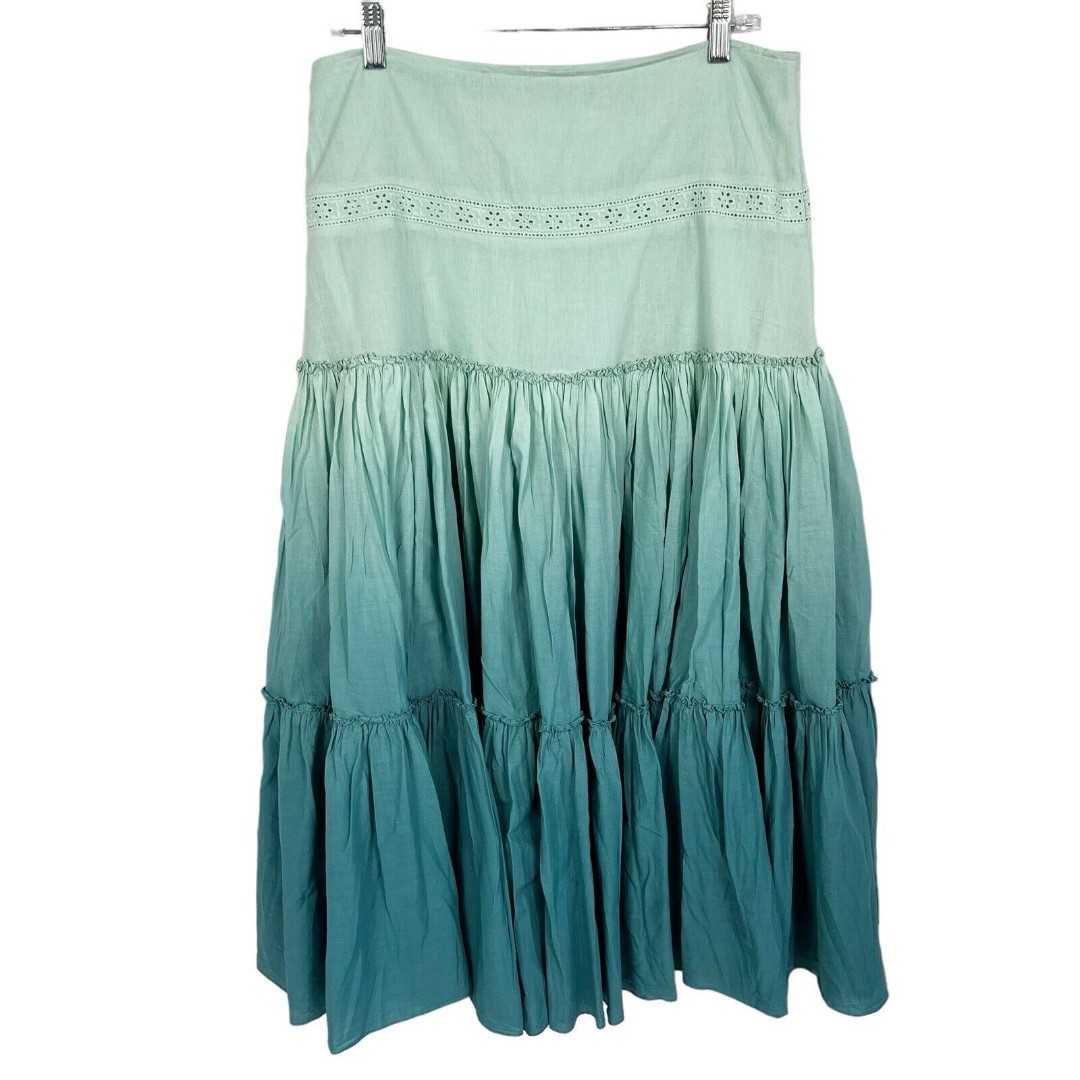 Vintage Miss Me Green Ombré Tiered Boho Peasant Gypsy Full Midi Skirt Large