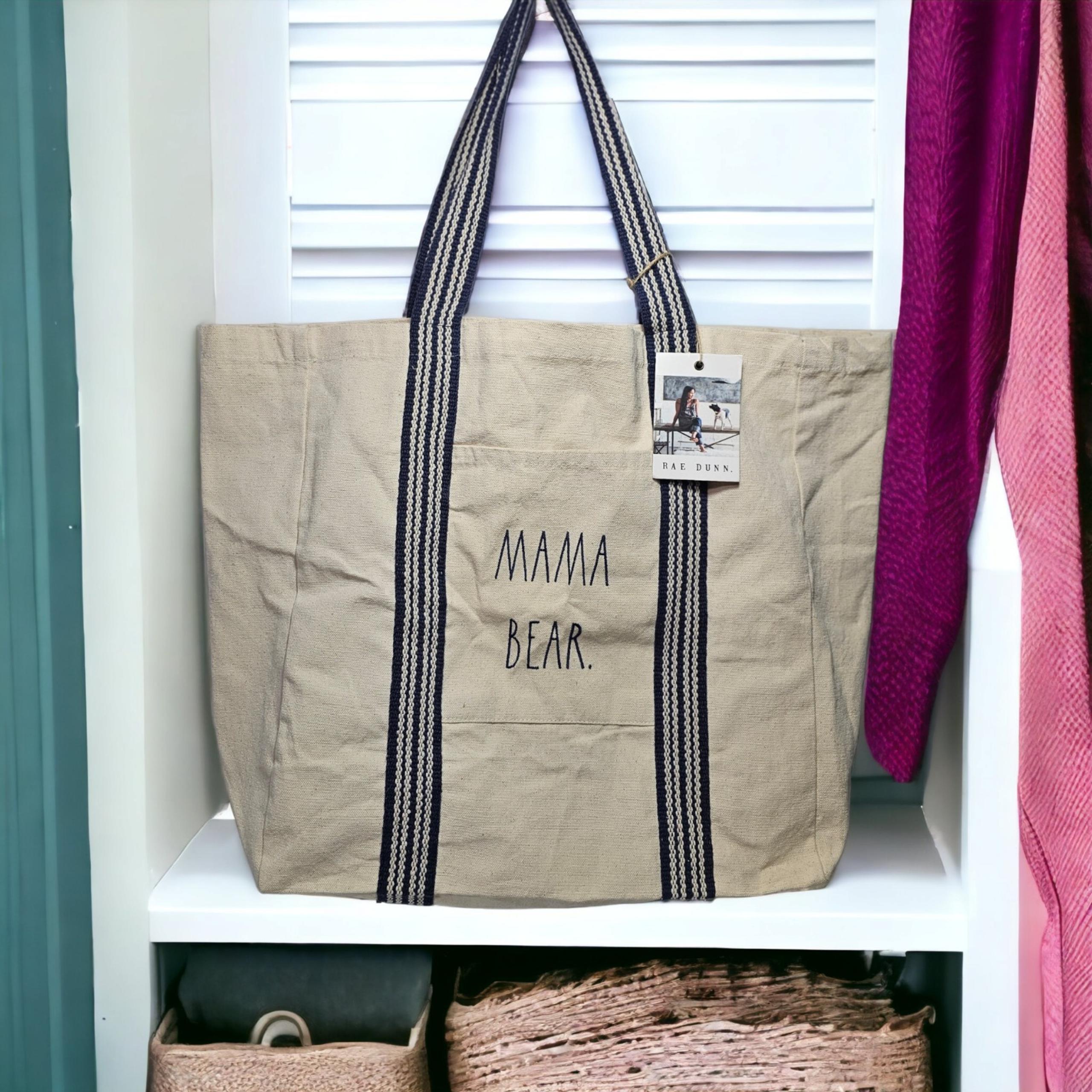 Rae Dunn Canvas Tote Bag Extra Large Mama Bear 16" x 22" Oversize Carry All