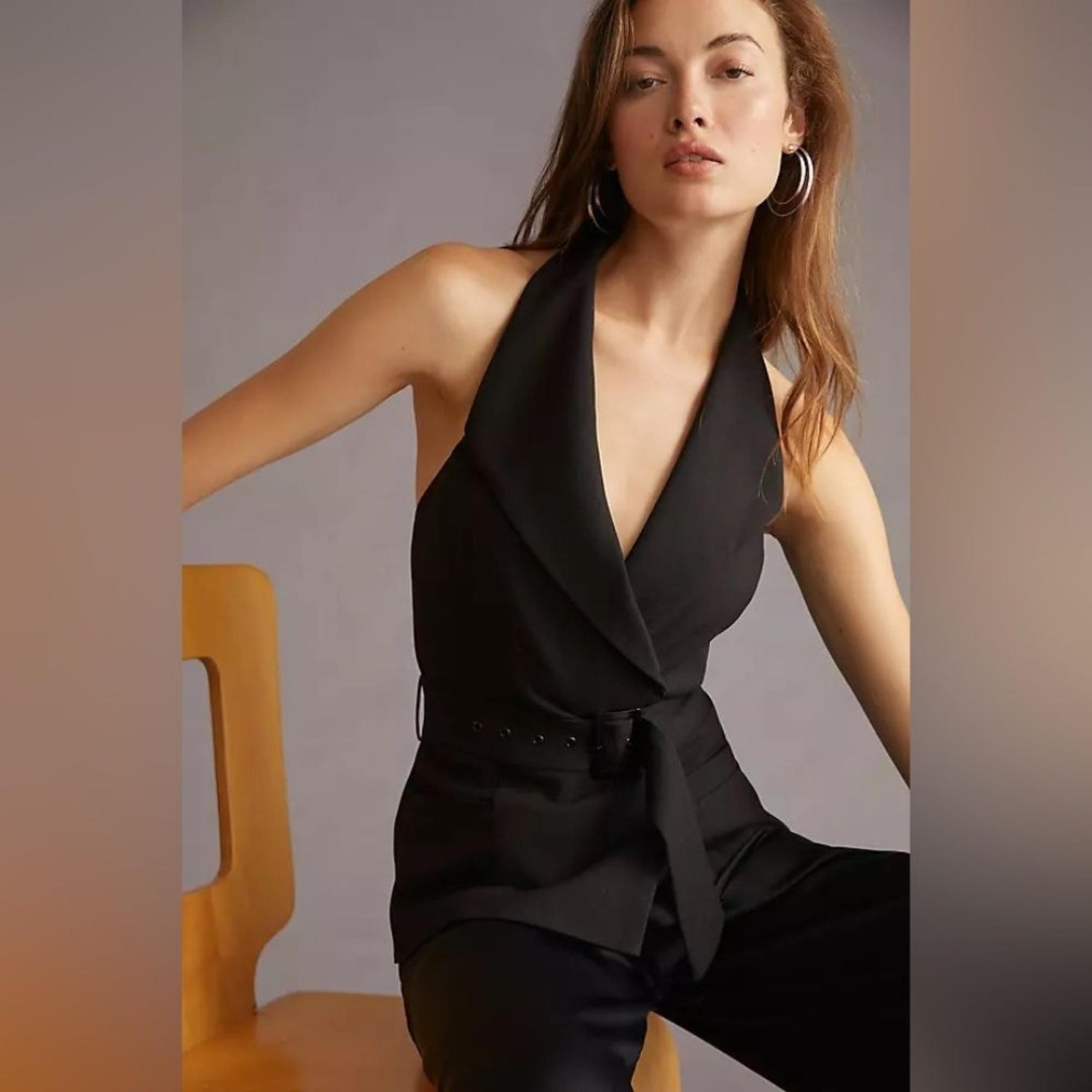 NWT! Hutch x Anthropologie Black Halter Vest Double-Breasted Belted Medium