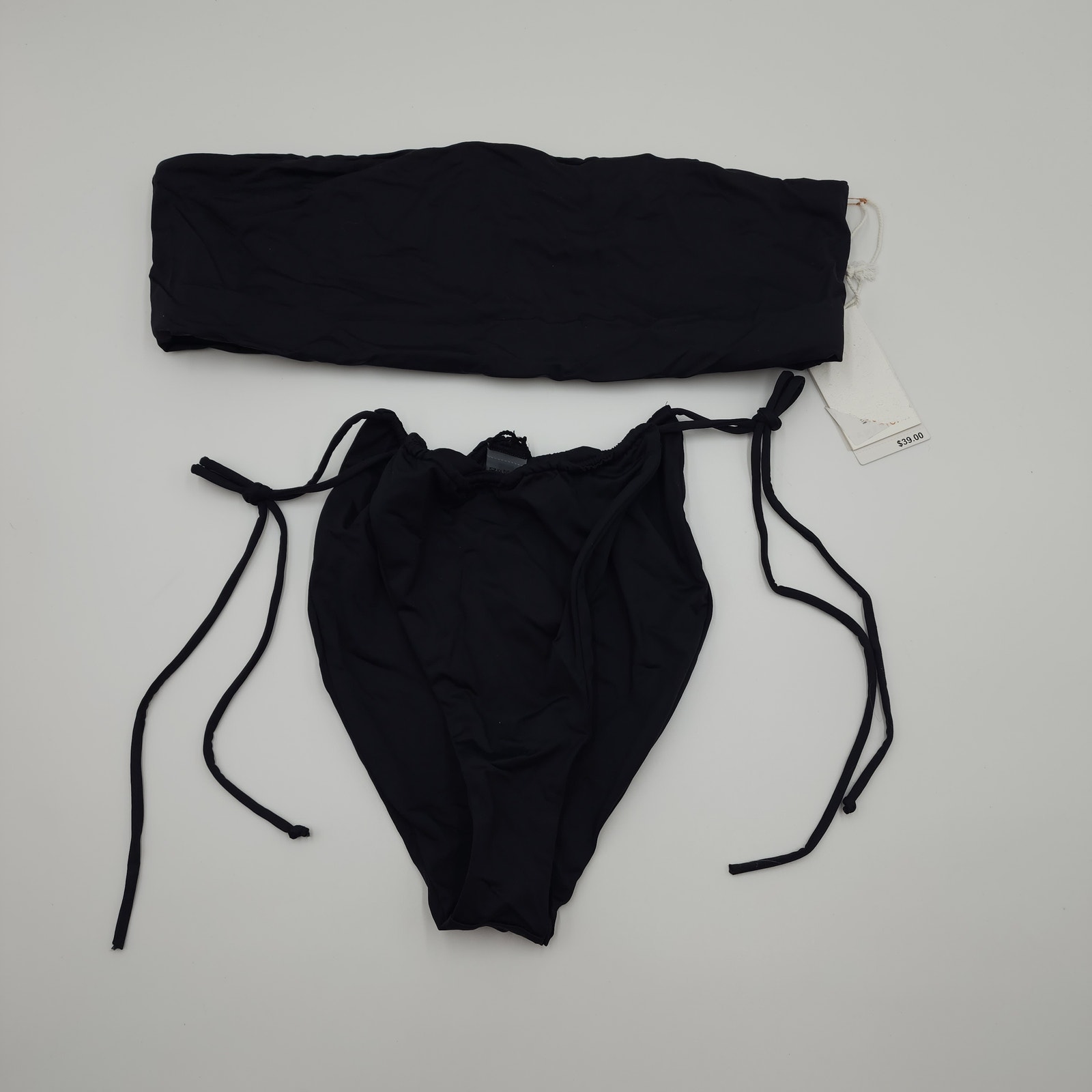 Good American Bandeau Tiny Ties Bikini Set Black Size XL