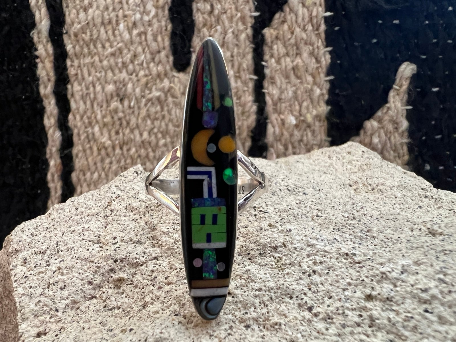 Signed “RD” Galaxy Micro Inlaid 925 Native Celestial Scene Ring Size 9.75 Unisex