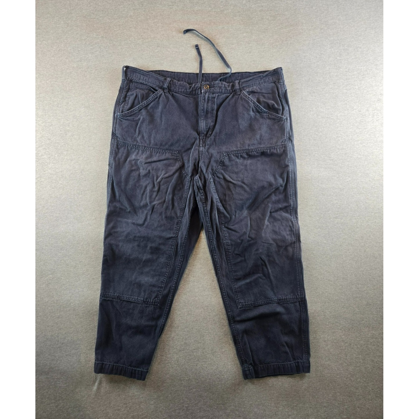 Uniqlo Double Knee Pants Mens 3XL Blue Straight Leg Carpenter Drawstring Stretch