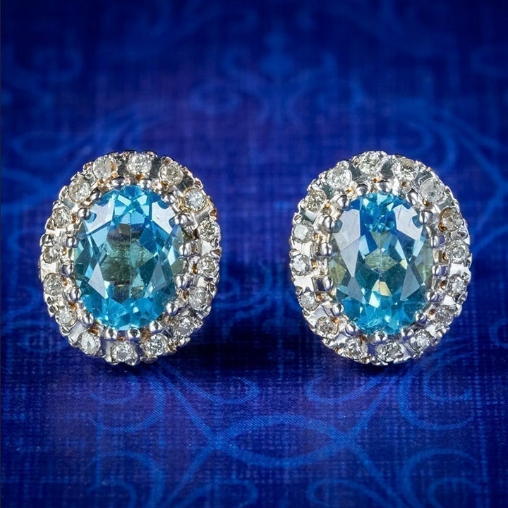 2ct Blue Aquamarine Gemstone Earrings Womens 1ct Diamond Round Circle Oval NEW