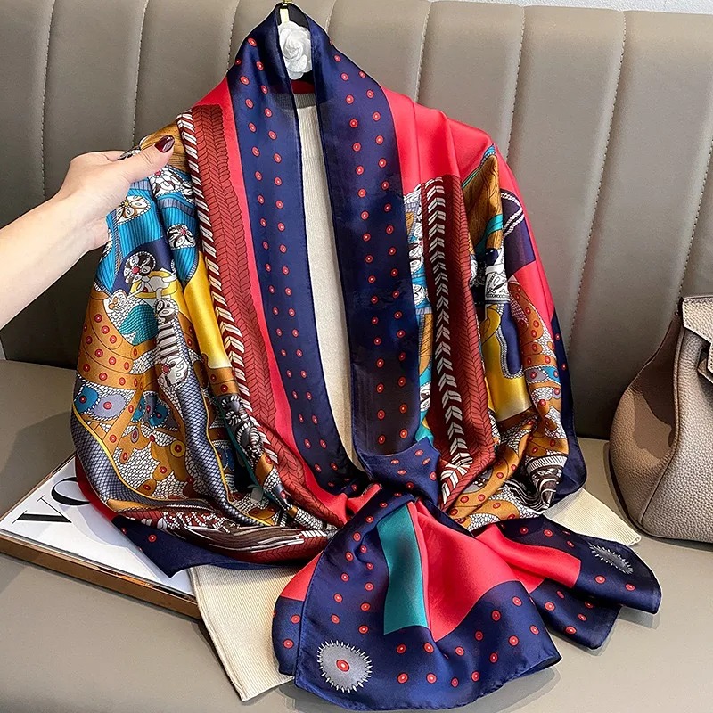 classic Silk Scarf Women Foulard Office lady Large Fashion Print Beach Hijab sha